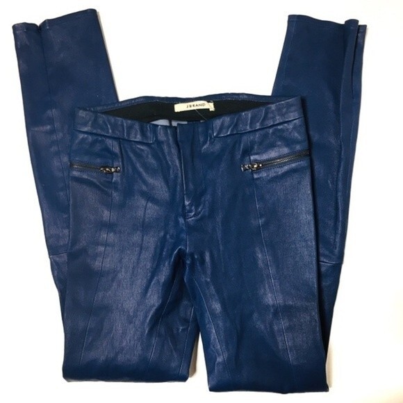 J Brand Blue Minette Lambskin Leather Skinny Pants - Picture 3 of 8